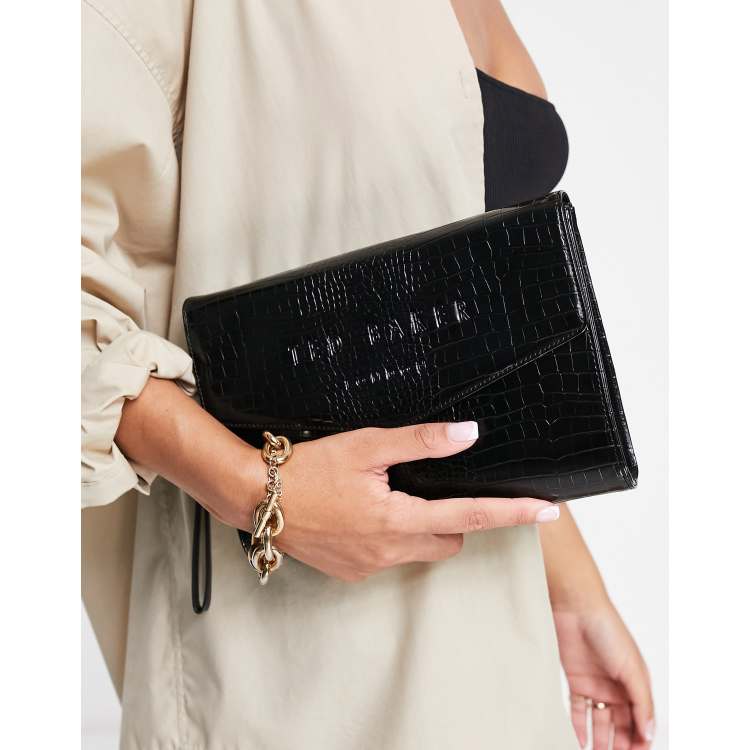 Ted Baker Crocey envelope clutch bag in black