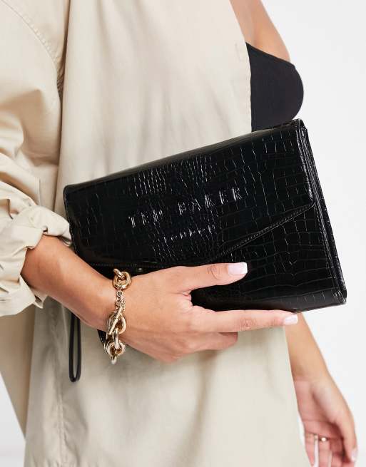 Handvol Daar serveerster Ted Baker Crocey envelope clutch bag in black | ASOS