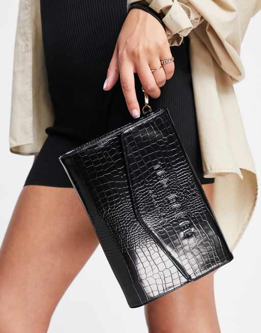 Ted Baker Crocey envelope clutch bag in black