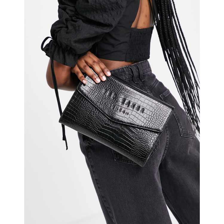 Black croc best sale clutch bag