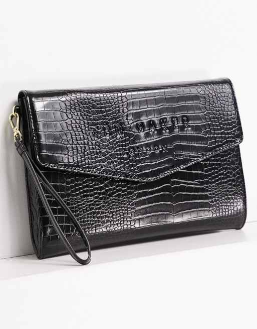 Ted Baker Crocey envelope clutch bag in black