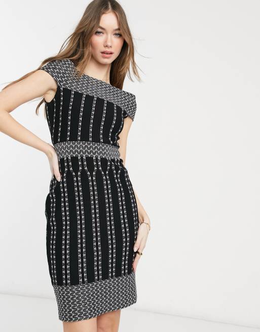 Ted Baker – Czarna sukienka bodycon w żakardowe paski