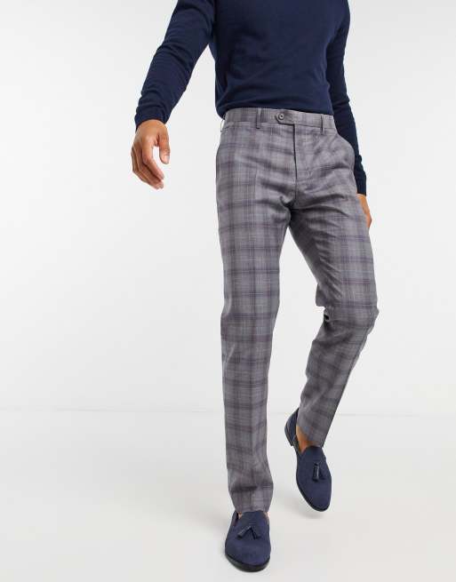 Ted Baker Dorlnt Slim-Fit Debonair Check Smart Pants-Grey