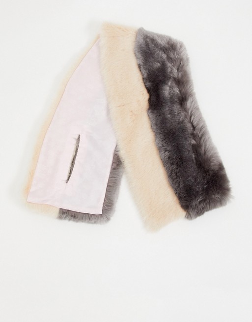 Ted Baker double stripe faux fur scarf in pink