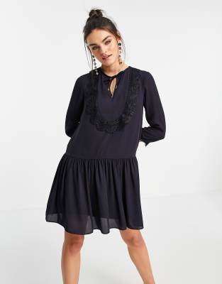 Ted Baker drop waist lace bib dress in navy ASOS