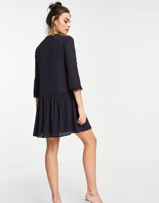 Ted Baker drop waist lace bib dress in navy