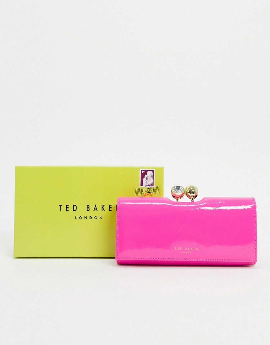Ted Baker – Elador – Neonrosa plånbok i lack med krinklad effekt