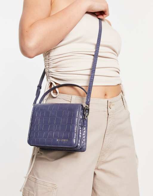 Ted Baker – Ell – Niebieska, mała torebka crossbody ze wzorem skóry krokodyla