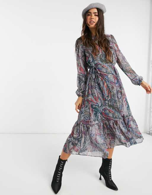 Ted Baker Elornna lantern paisley print throw on midi dress in teal ...