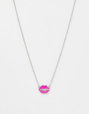 Ted Baker emani kiss kiss pink enamel pendant in silver