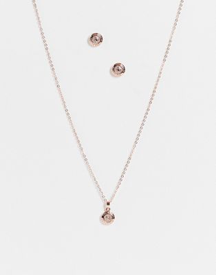 Ted Baker Emillia glitter button necklace and earring gift set in rose gold