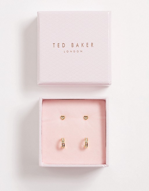 Ted Baker Exclusive Nelsa gold Swarovski crystal heart stud earrings and huggy gift set