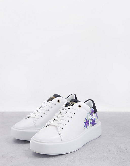 Ted Baker Faithh floral print trainer in white