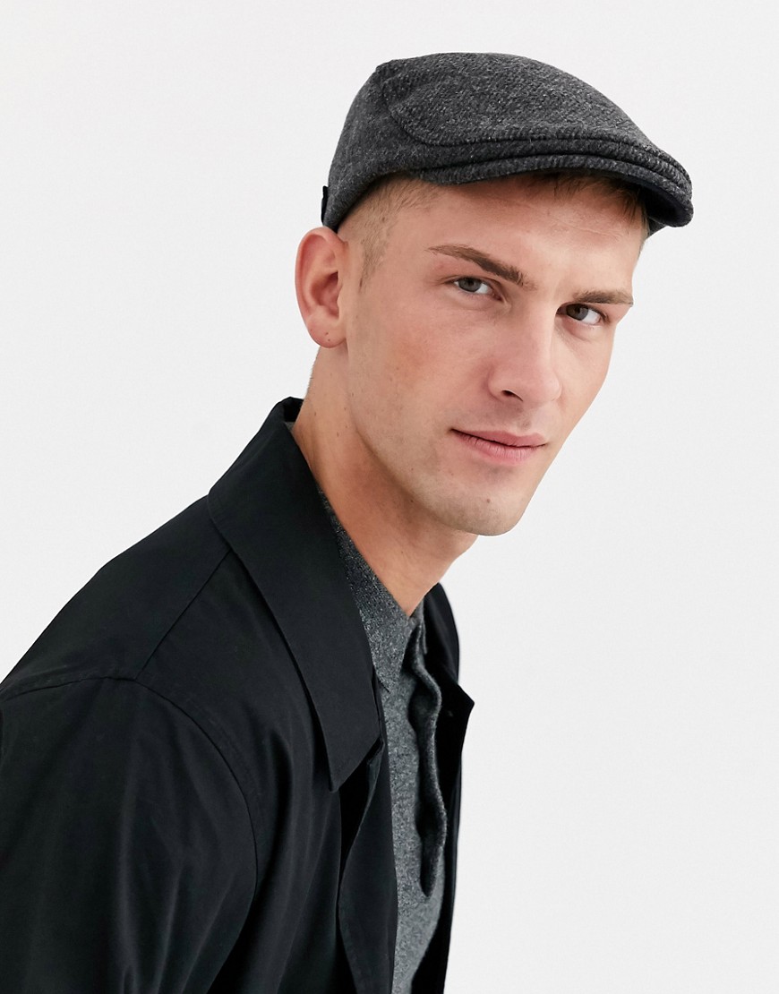 TED BAKER FAWDONS TEXTURED WOOL FLAT CAP IN DARK GRAY,156551 CHARCOAL
