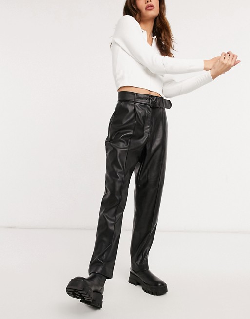 Ted Baker Faydell ponte leather belted trouser in black