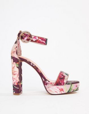 floral print block heels