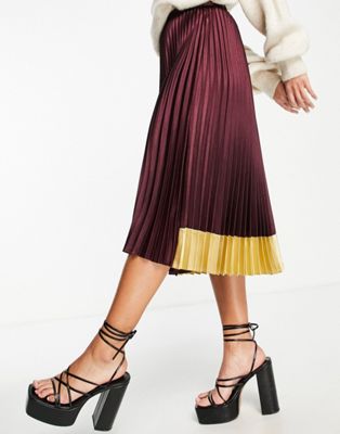 Ted Baker Glaycie contrast panel pleated midi skirt in red
