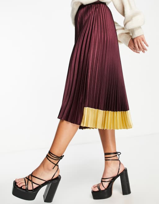 Ted Baker - Glaycie - Gonna midi rossa a pieghe con pannello a contrasto