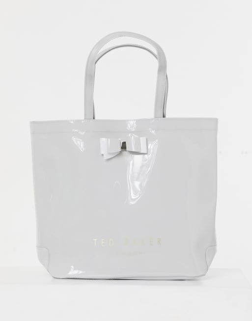 Ted Baker Hanacon patent bow large patent tote bag in gray