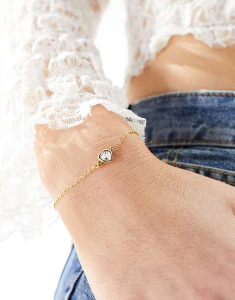 Pearl and Rhinestone Heart Wrist Cuff Bangle (Adjustable)