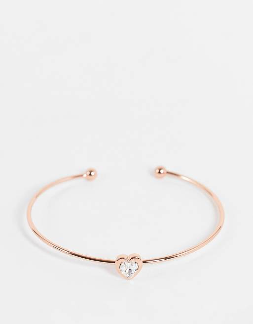 Ted Baker - Hasina - Bracelet jonc ultra fin avec cœur à cristal - Or rose