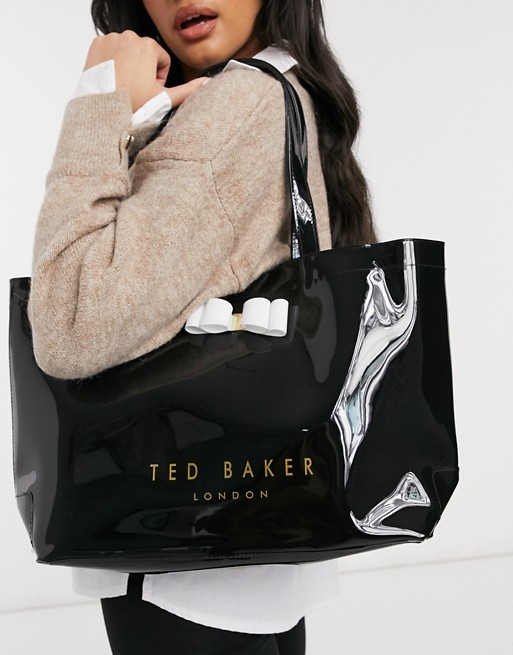 Ted Baker haticon patent bow icon bag in black