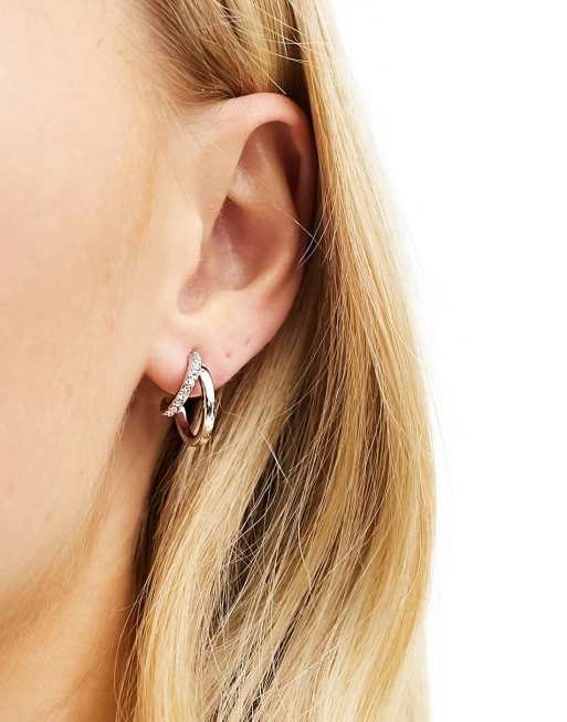 Ted Baker - Helias - Orecchini a doppio cerchio mini color argento con cristalli