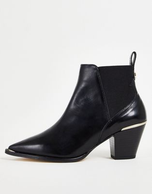 Ted Baker hi-shine leather western boot in black