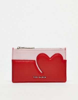 Ted Baker Huni heart card holder in pink and red