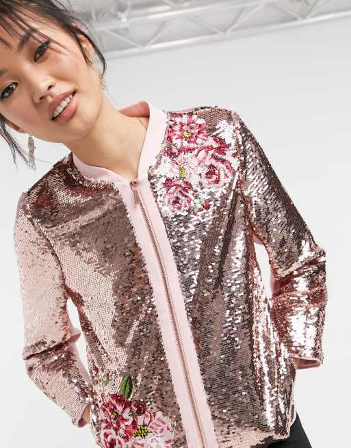 Ted Baker iguazu sequin bomber jacket in pink