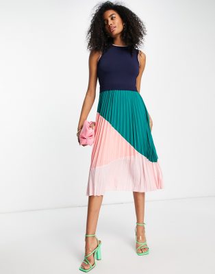 Ted Baker Indiggo colourblock pleated dress in navy