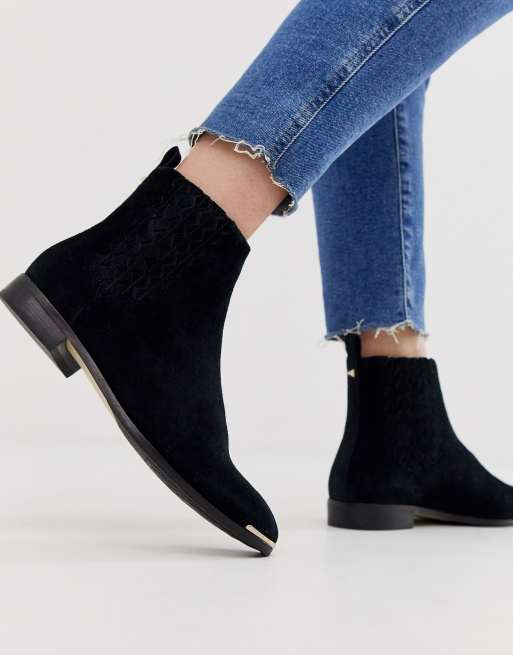 Leather flat shop ankle boots