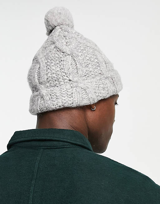  Caps & Hats/Ted Baker ivur cable knit bobble beanie in grey 