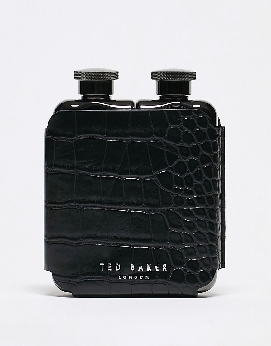 Ted Baker Jason Croc Effect Double Hip Flask In Black