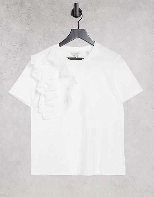 Ted Baker jessea frill white top in white