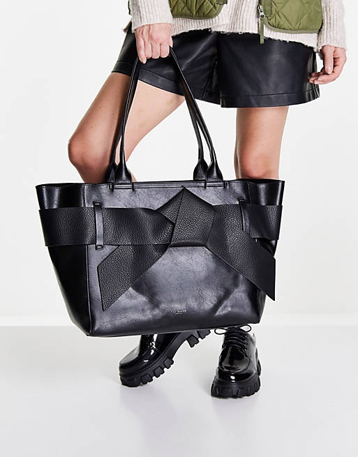 Ted Baker Jimma PU large bow tote bag in black | ASOS