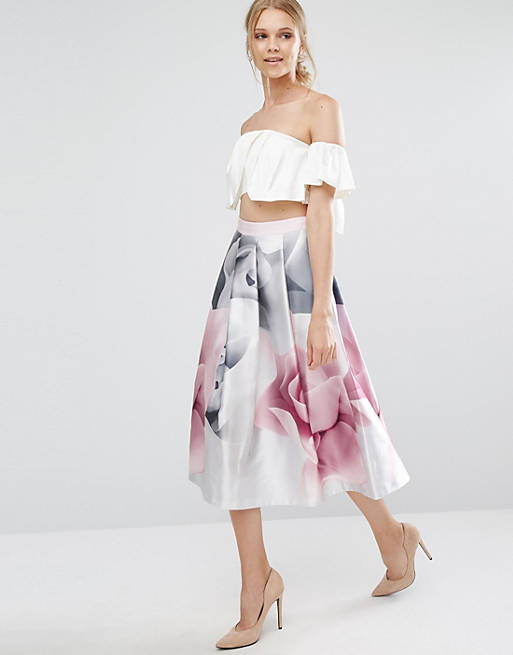 Ted Baker Jolana Full Midi Skirt in Porcelaine Rose Print | ASOS