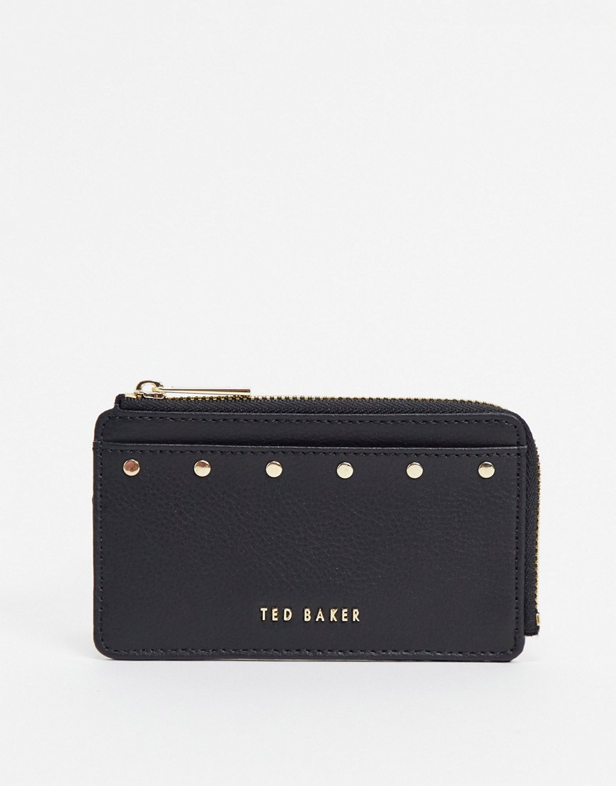 Ted Baker Kaittie studded zipped leather card holder in taupe-Neutral