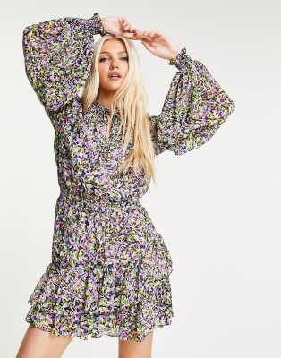 ted baker graduated ditsy print midi dress black