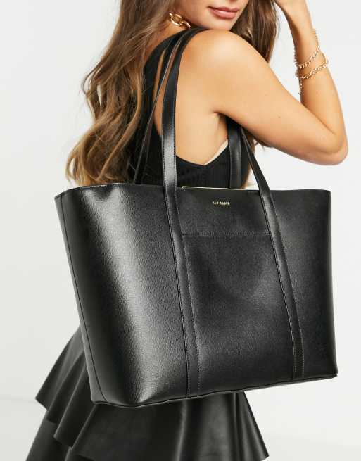 Ted Baker Kimiaa saffiano leather bar detail tote bag in black