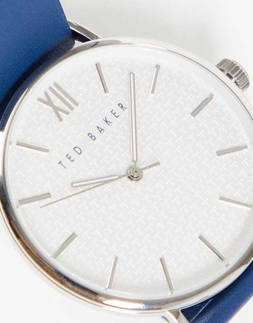 Ted Baker – Klocka med vit urtavla och blått läderarmband, 4 av 4