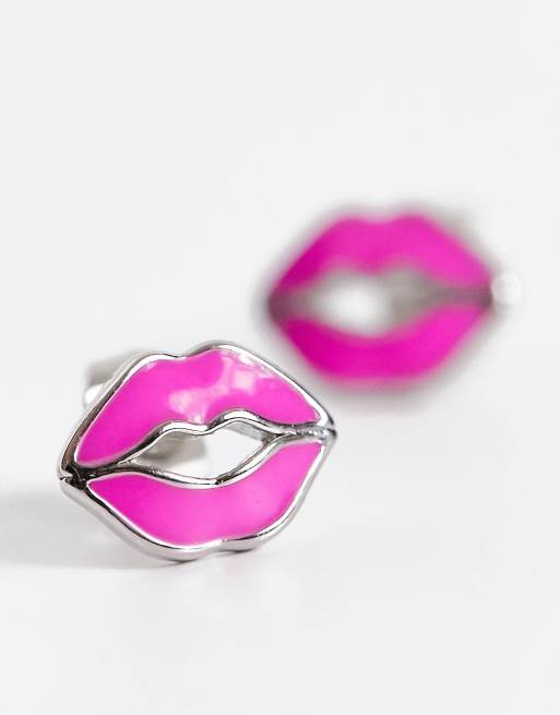 Ted Baker kreshel kiss kiss pink enamel stud earrings in silver | ASOS