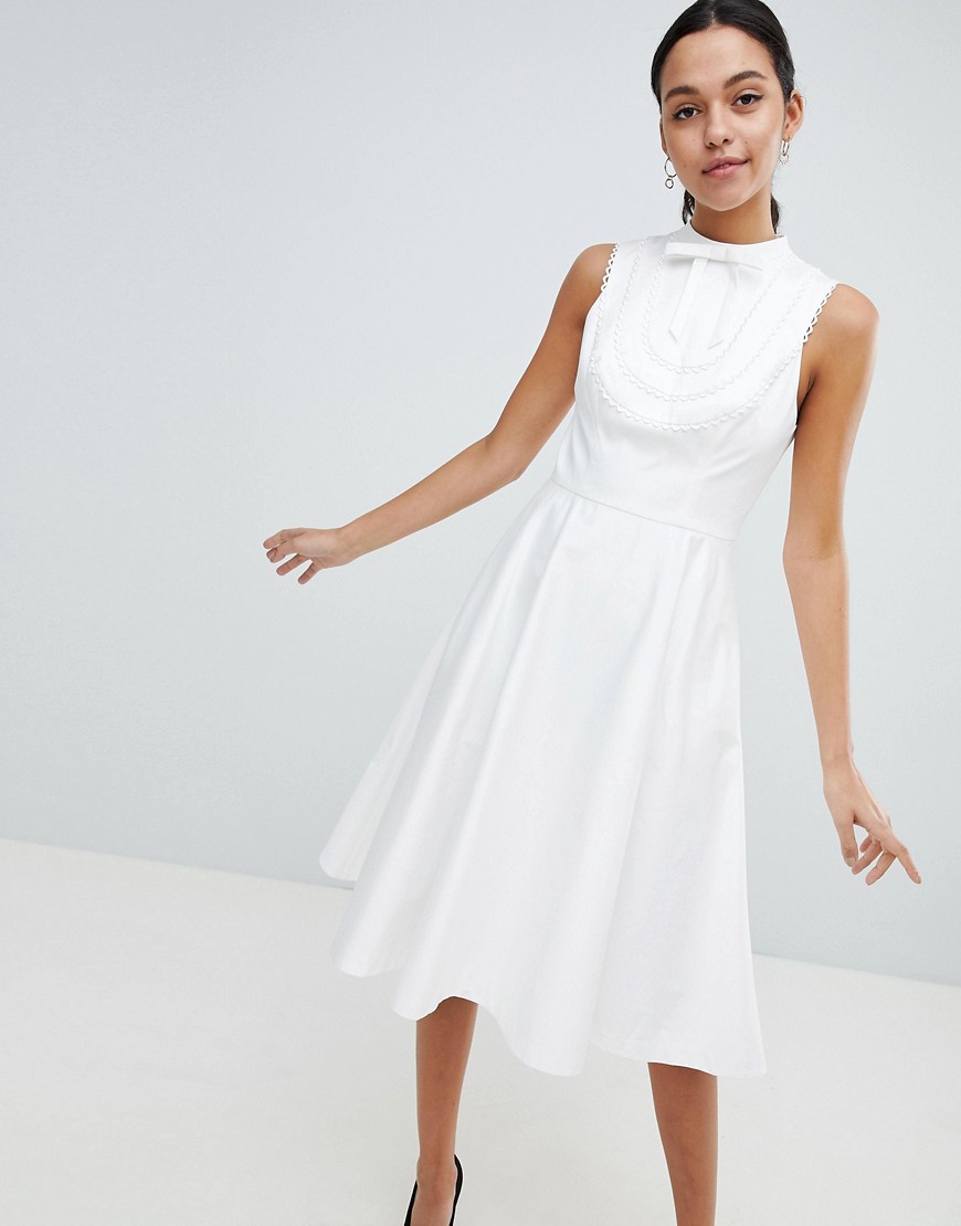 Ted Baker Lace Trim Bib Midi Dress-White