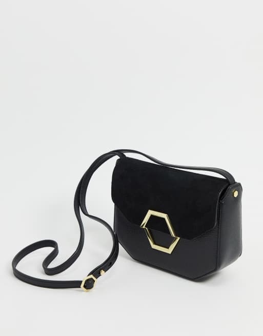 Lenah leather and suede hexagon detail cross outlet body bag