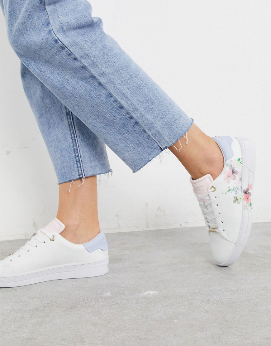 Ted Baker lennei floral trainers in ivory-White