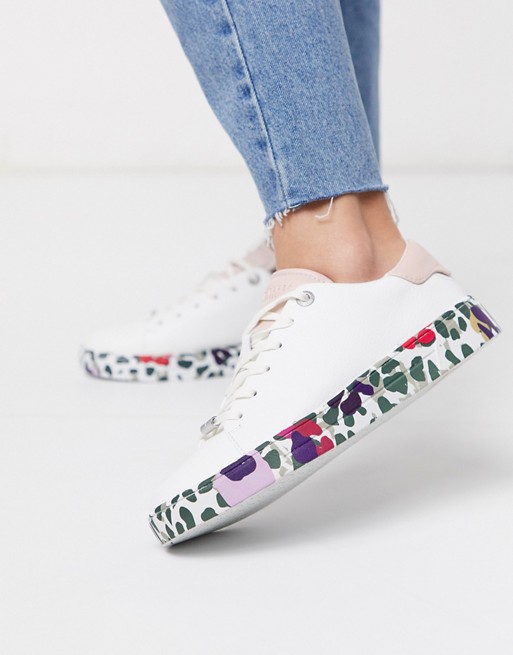 Ted Baker leopard sole leather trainers in white