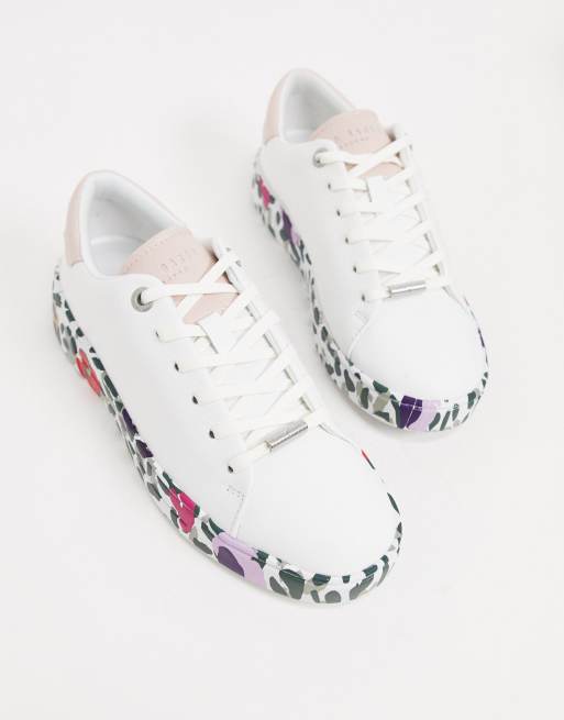 Ted Baker leopard sole leather trainers in white