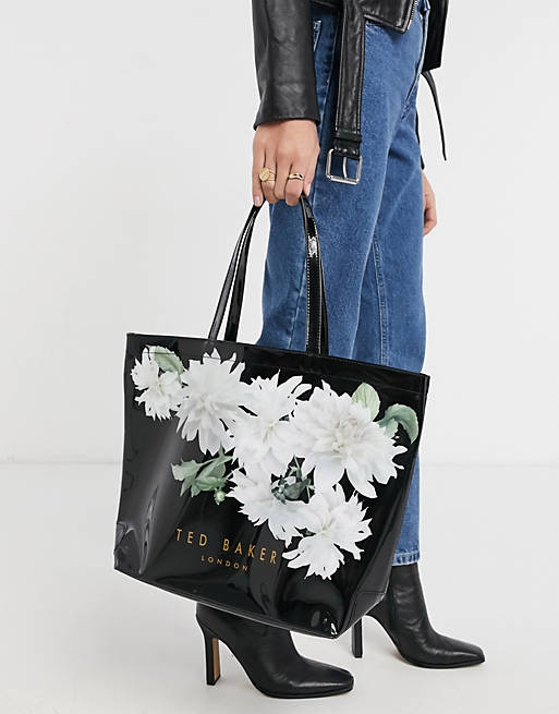 Ted Baker lexicon clove patent floral large icon bag in black