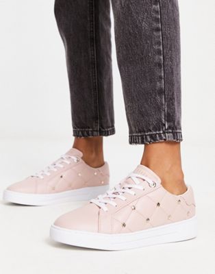 Ted Baker Libbin quilted trainer with magnolia studs in pink