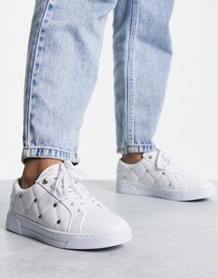 Ted Baker Libbin quilted trainer with magnolia studs in white